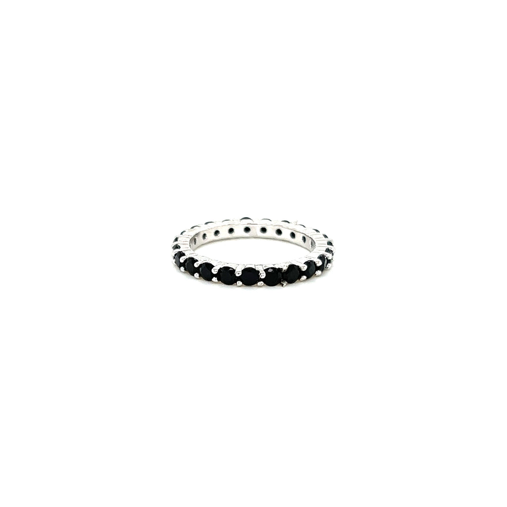 Anillo Churumbela Plata Zirconias Negras Completa